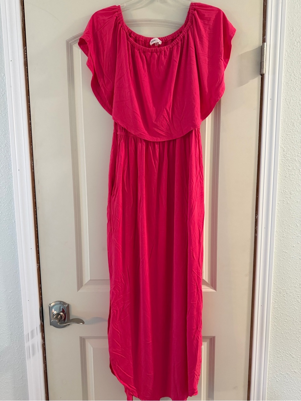 Girls' Bright Pink Maxi Dress with Flutter Sleeve